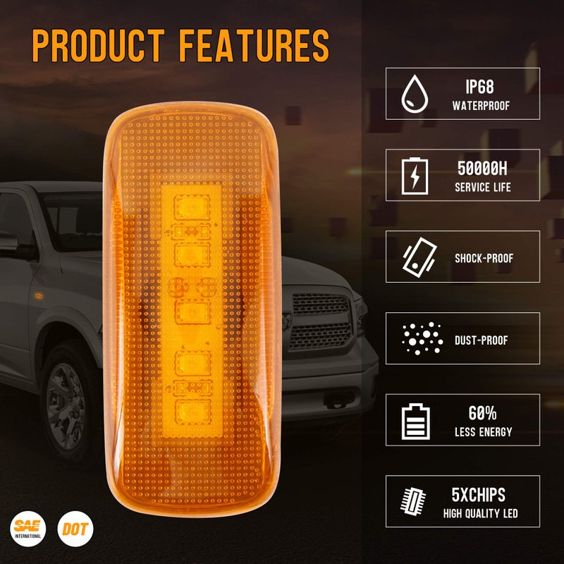 HUSUKU 4PCS 5Led Colorful Lens Dual Cab Bed Fender LED Side Marker Lights For 2010-2017 Dodge Ram 2500 3500 (2x Amber, 2x Red) - Image 3